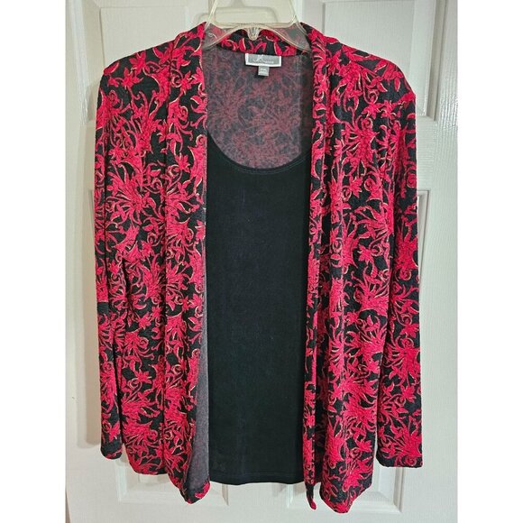 JM Collection Floral Cardigan Set Petite X-Large Red Black Holiday Whimsigoth - Picture 2 of 6